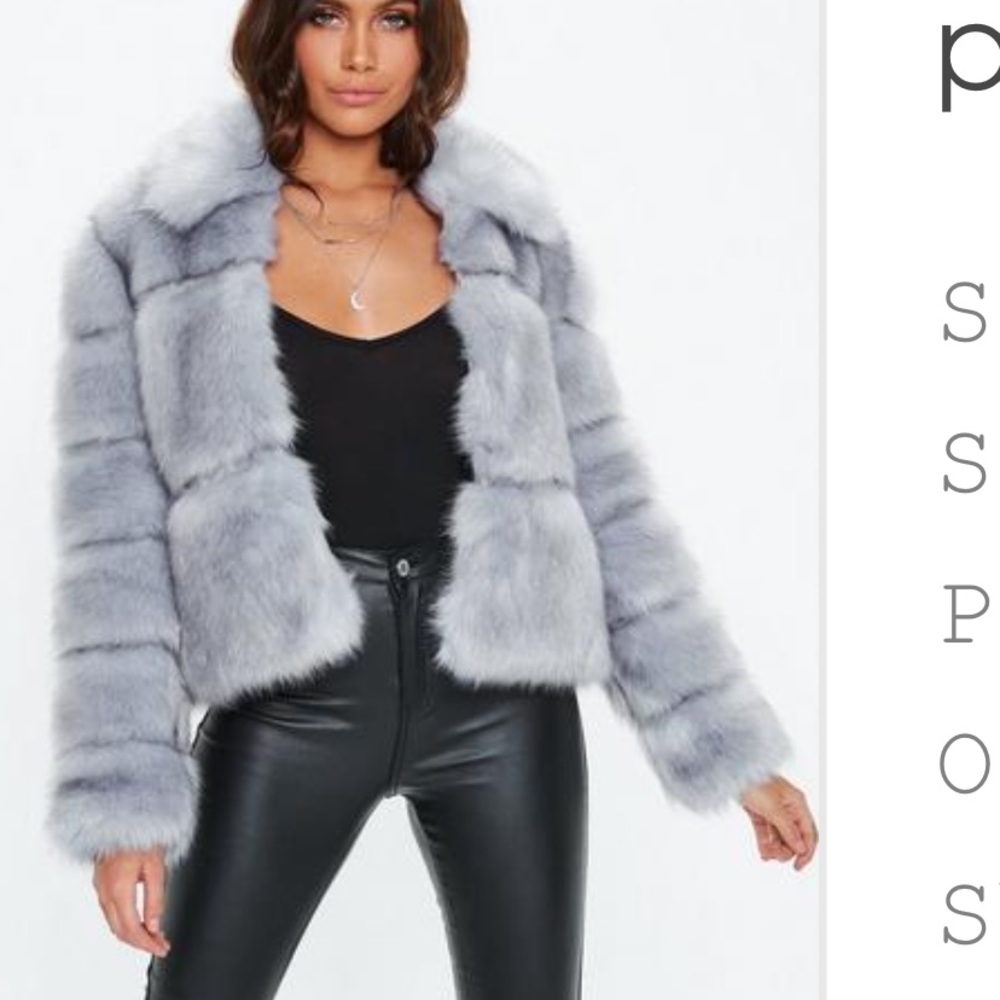 Premium Missguided faux fur crop jacket sz 10